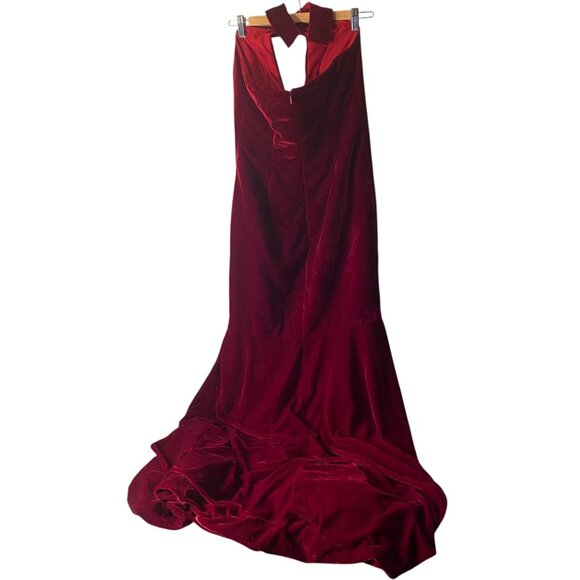 Red Velvet Halter Merlot Evening Mermaid Gown Keyhole Neckline Vampire New Years - Picture 4 of 11